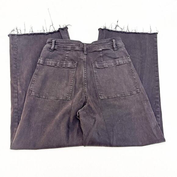 OAT Wide Flared Black Raw Hem Denim Jeans Size 8 / 29 - Picture 4 of 9